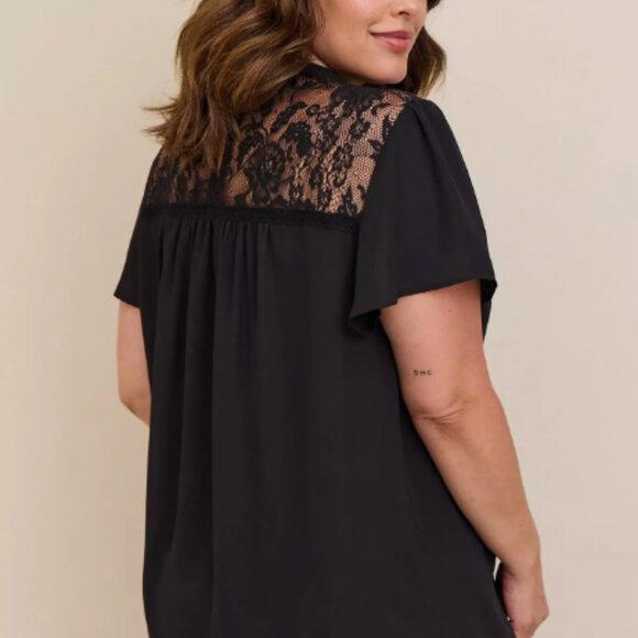 Torrid Georgette With Lace Detail Flutter Sleeve Black Top - Size 2 - Picture 3 of 12